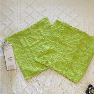 Lime Green Textured leaf design Pillow covers set of two new